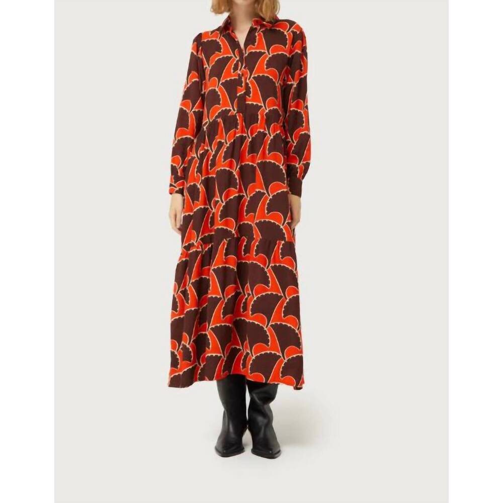 NEW COMPAÑÍA FANTÁSTICA pai pai geometric print long dress in orange